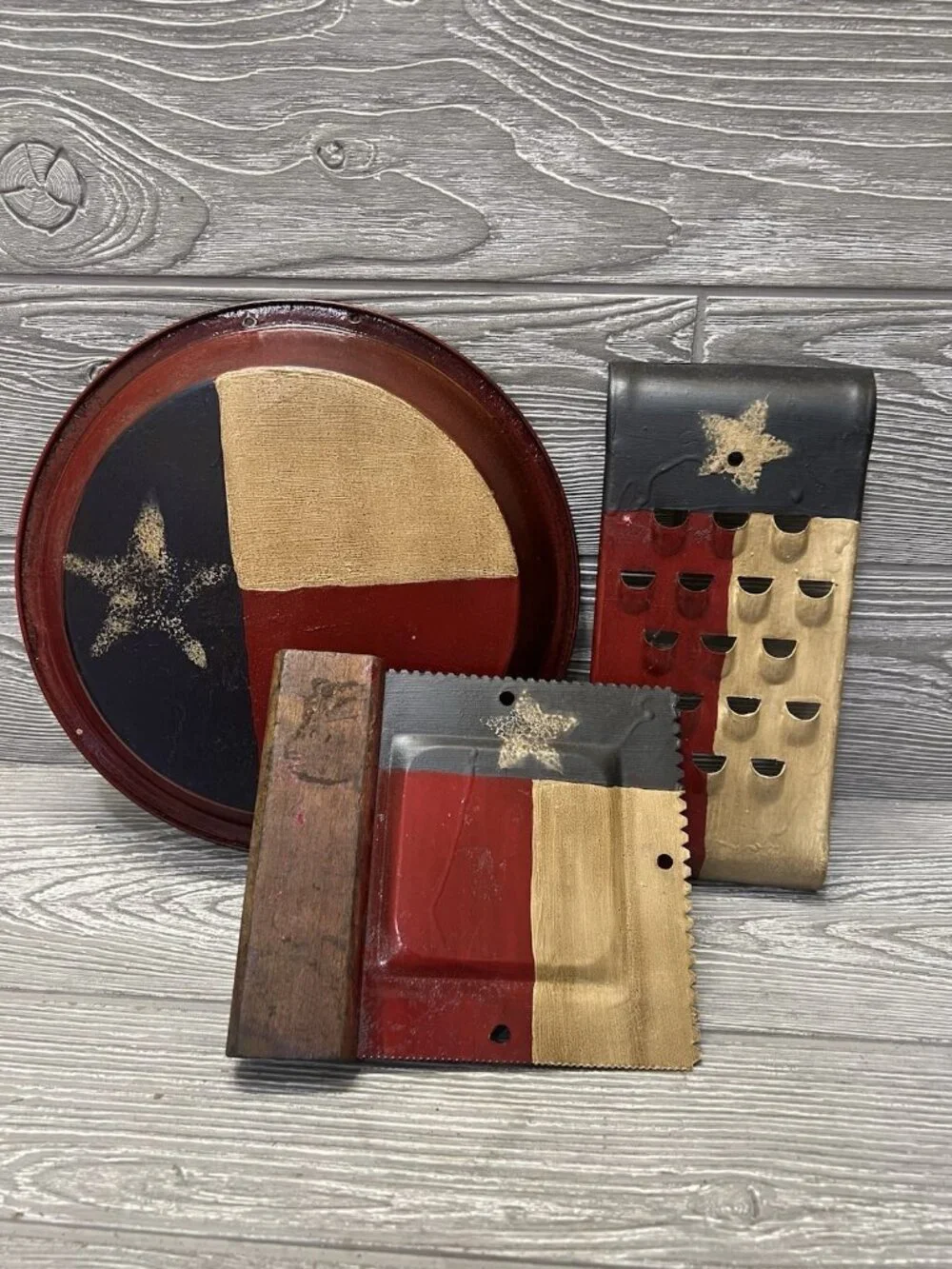 Texas Flag Hand Painted Lot of 3 Primitive Rustic Kitchen Utensils Country Decor